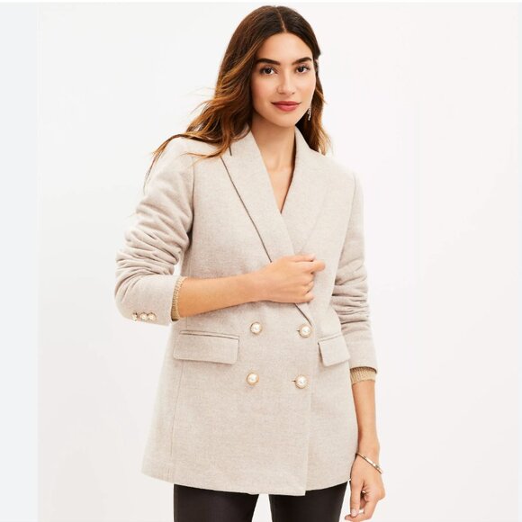 LOFT Brushed Herringbone Double Breasted Blazer